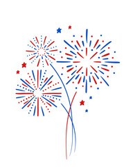 bright blue and red fireworks. Vector isolated on white background.