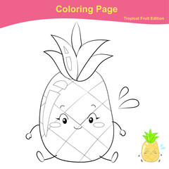 Fruit coloring worksheet page. Coloring cute fruit worksheet page. Educational printable colouring worksheet. Additional worksheet for kids. Vector illustration in cartoon style.