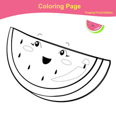 Fruit coloring worksheet page. Coloring cute fruit worksheet page. Educational printable colouring worksheet. Additional worksheet for kids. Vector illustration in cartoon style.