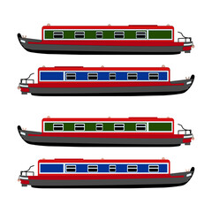 Set of red-blue barge float boat side with outline and no outline black bottom