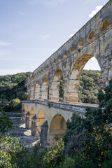 Fototapeta premium Pont du Gard roman bridge aqueduct on a summer day, Provence, France