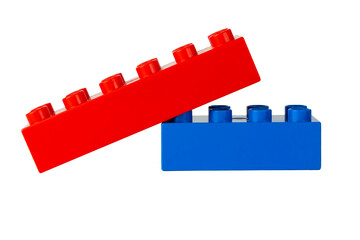 Fototapeta premium Children's constructor on a white background. Plastic constructor isolate on white. Constructor blocks.