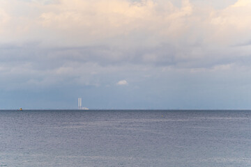 Langrune-Sur-Mer, France - 08 05 2021:  View of the sea from the beach at sunset