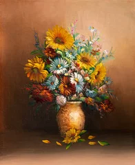 Schilderijen op glas Geschilderde Bloemen Oil painting depicting still life of flowers in vase. Impasto artwork.  © VIS Fine Arts