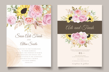 Fototapeta na wymiar elegant hand drawn watercolor floral summer invitation card set