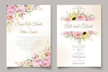 elegant hand drawn watercolor floral summer invitation card set