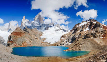 Famous Mount Fitz Roy panorama - symbol of Patagonia, El Chalten, Los Glaciares National Park, Argentina