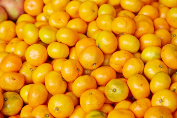 yellow tangerines in the market 