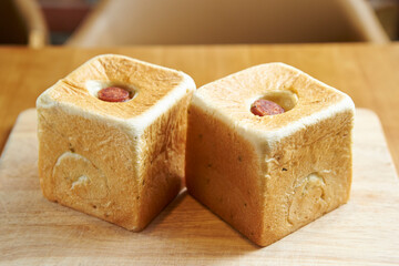 Sausage cube bread on a cutting board