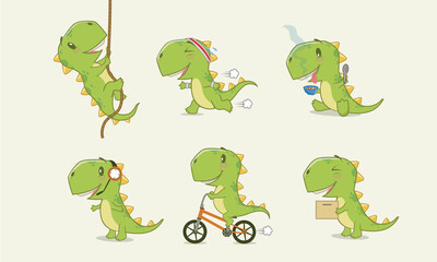 set of  cartoon dinosaurs