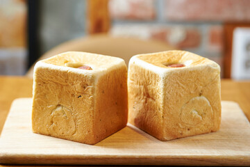 Sausage cube bread on a cutting board