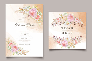 Fototapeta na wymiar elegant hand drawn watercolor floral summer invitation card set
