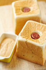 Sausage cube bread on a cutting board