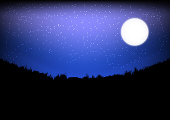 Moon on the sky with mountain at night time graphics design vector illustration