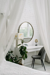 Bedroom interior, closeup at white room design. © brizmaker