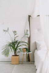 Vertical shot of home bedroom with natural decor.