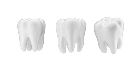 Tooth set. Whitening of human tooth. Teeth protection, tooth care dental medical concept. 3d rendering.