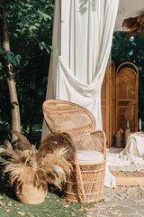 Boho backyard arbour design, natural decoration outdoor. © brizmaker