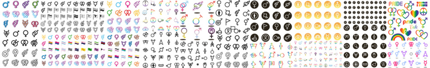 Gender and LGBT sexual orientation icon set, Pride day and lgtbi flat style icon,Linear Icons Related to Harmony to Relationship, Icon Set Sexual Symbols,Male and Female sexual orientation icons - obrazy, fototapety, plakaty
