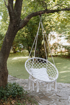 Swing furniture with nobody, wicker chair design.