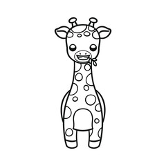 Cute giraffe eating leaves cartoon clipart vector illustration outline. African woodland animal African woodland animal easy coloring book page for kids and children.