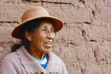 Native american old woman in the countryside.