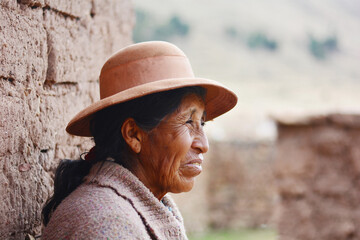 Native american old woman in the countryside.