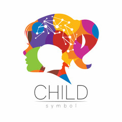 Child Girl Vector Color Logo of Grow Up Kids Silhouette profile human head. Concept logo for people, children, autism, kids, therapy, clinic, education. - 453103302