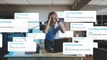 Stressed manager overwhelmed with messages