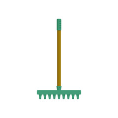rake gardener tool with a wooden handle in the flat style