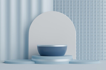 3d rendering empty podium on light blue background.