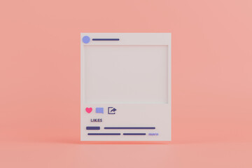 3d rendering blank social media post on pink background.
