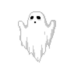Pixel art ghost. Halloween retro 8 bit pixel ghost illustration.