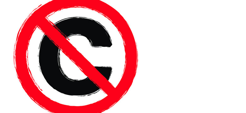 Copyright free, without legal recognition. Drawing c or ©; symbol. Cartoon no Copyright icon. Free to use in the public domain. Non Copyrighted pictogram. Flat vector sign