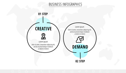 Vector hand-drawn flow chart infographics with icons. Circles business concept with 2 steps by step