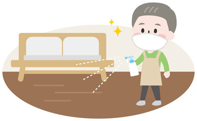 二頭身_掃除をするシニア男性