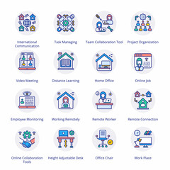 Work From Home Flat Circle Icons - Vectors