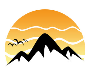 adventure mountain logo illustration, a simple flat design