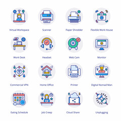 Work From Home Flat Circle Icons - Vectors
