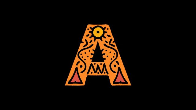 Letter A. 4K, Transparent Alpha channel. Ethnic ornament, national folk pattern in letter. 3 colors. Cartoon Animation. Capital Letter A for ad, ABC education, erudition, software, interface game.