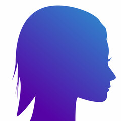 Girls Silhouette Profile Isolated on White Background with Unusual Gradient. Beautiful and Elegant Woman. Easy to Recolour. Vector Illustration.