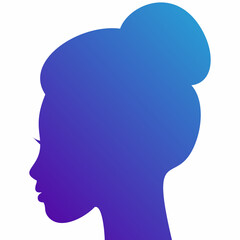 Girls Silhouette Profile Isolated on White Background with Unusual Gradient. Beautiful and Elegant Woman. Easy to Recolour. Vector Illustration.