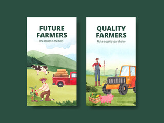 Instagram template with national farmers day concept,watercolor style