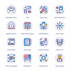 Work From Home Flat Circle Icons - Vectors