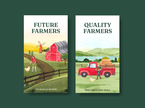 Instagram template with national farmers day concept,watercolor style