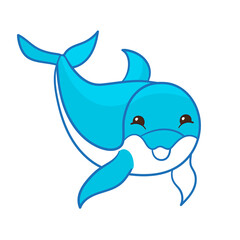 Cute cartoon dolphin, isolate on a white background
