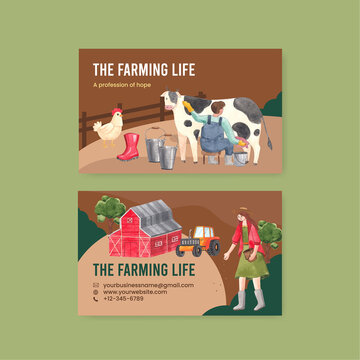 Name card template with national farmers day concept,watercolor style