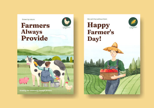 Poster template with national farmers day concept,watercolor style