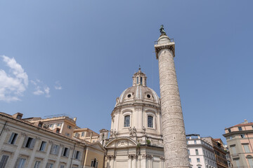 Fototapeta na wymiar Rome, Roman Forum, Trajan's Column and church