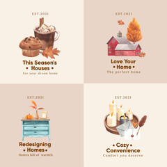 Logo design with autumn home cozy concept,watercolor style